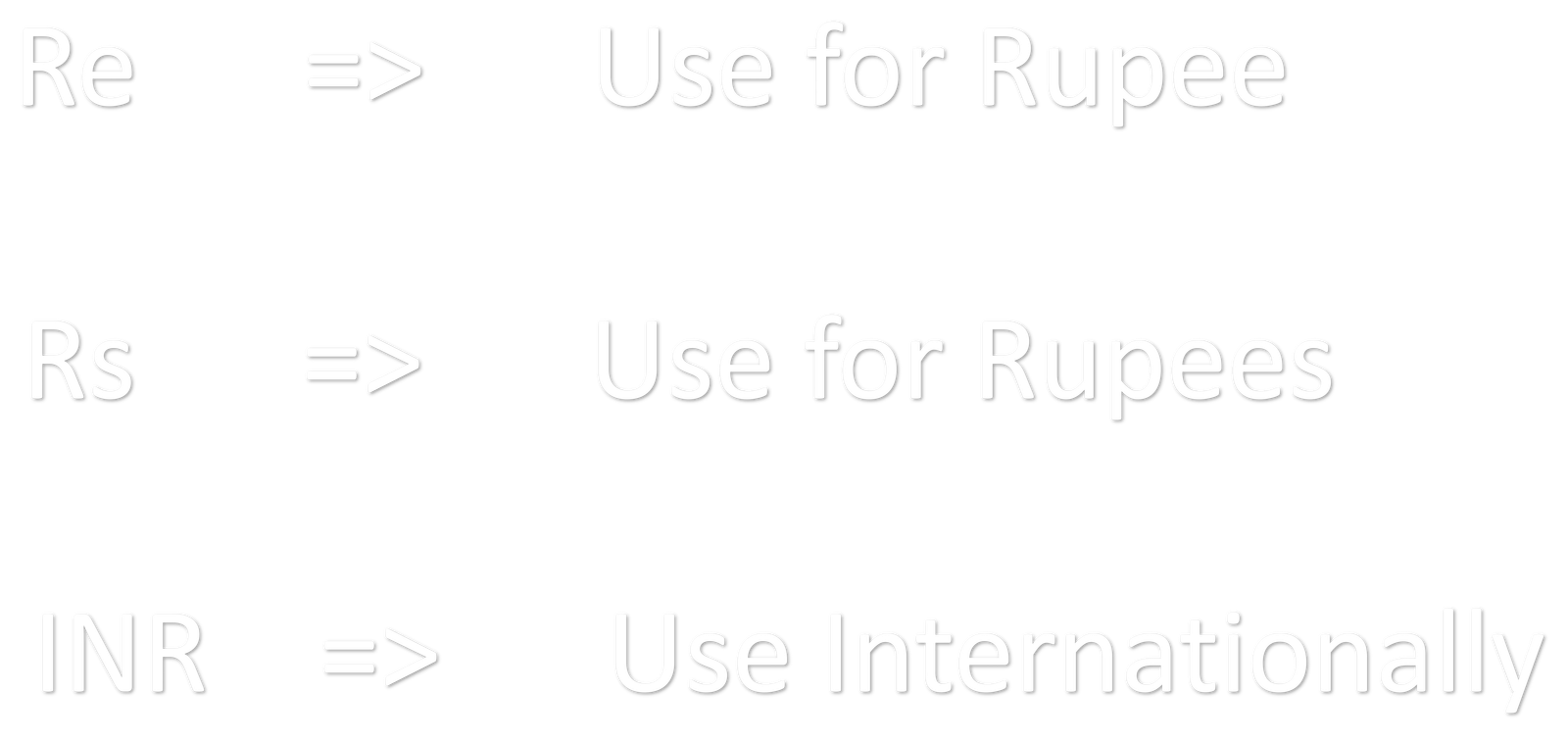  Re , Rs and INR signs use before official adoptation of Indian Rupee sign ( ₹ ) 